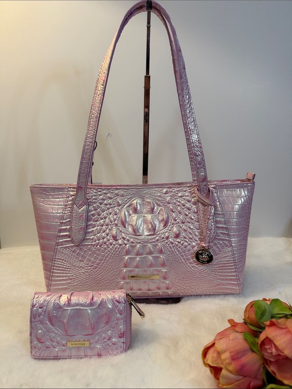 Brahmin Tonya satchel and Anita wallet in Rose water